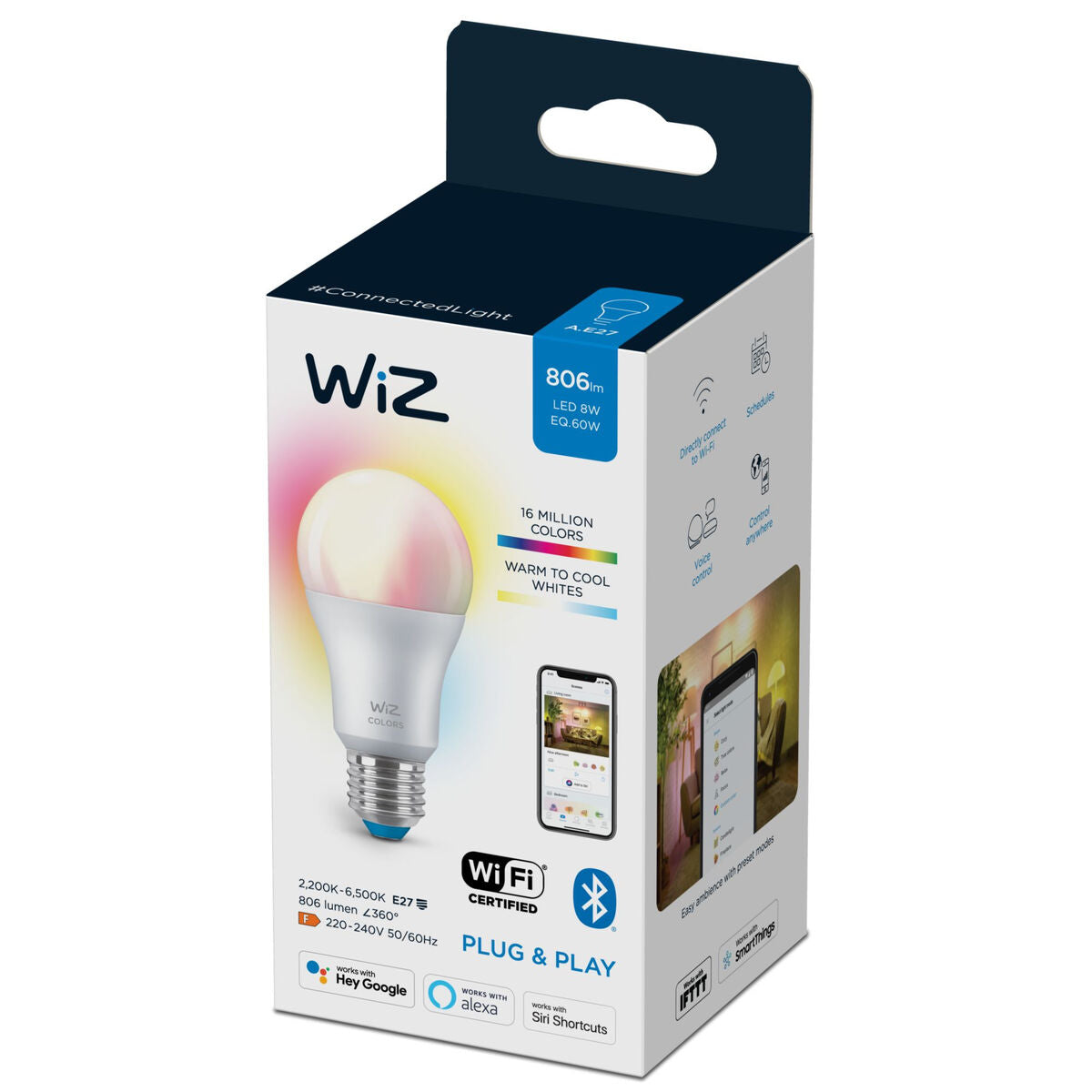 Smart Light Bulb Philips Wiz A60 | E27, Wi-Fi, Adjustable White & Multicolour
