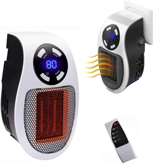 Mini Plug-in Electric Heater 500W | Smart Portable Wall Outlet Space Heater with Remote