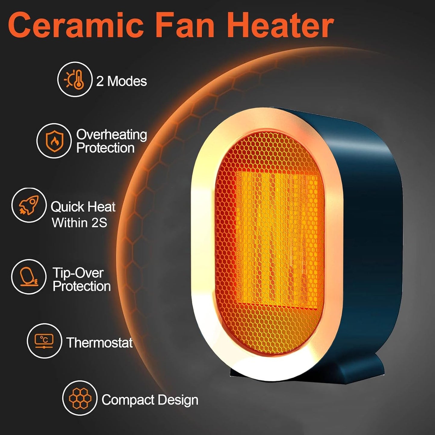 Smart 1200W Portable Electric Heater | Mini Desktop PTC Ceramic Space Heater